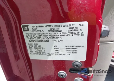 2005 Buick Rendezvous Cx из США, поврежденный, VIN 3G5DA03E95S525328